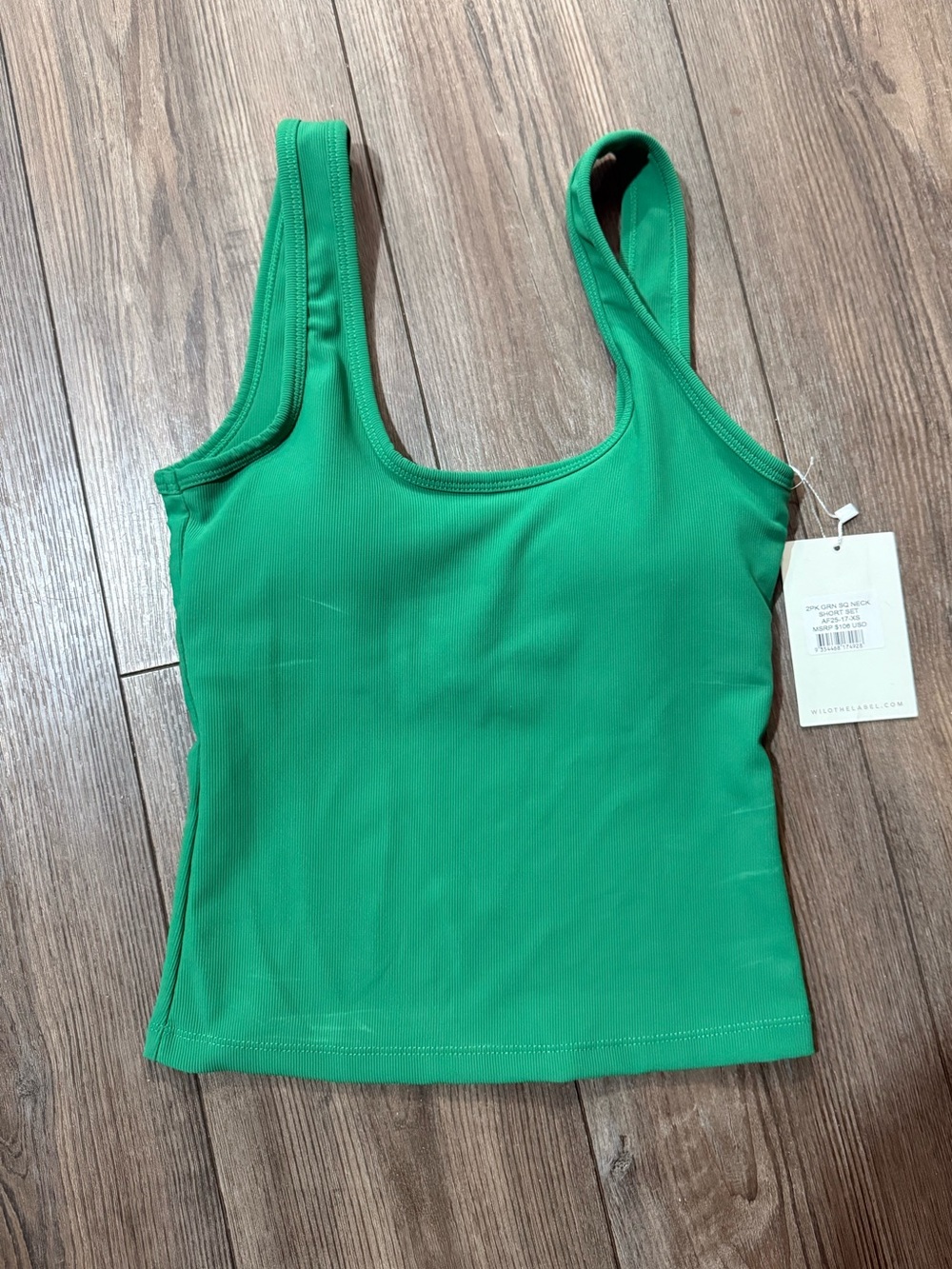 WILO The Label Green Ribbed Square Neck Tank Top XS NWT Active Athleisure